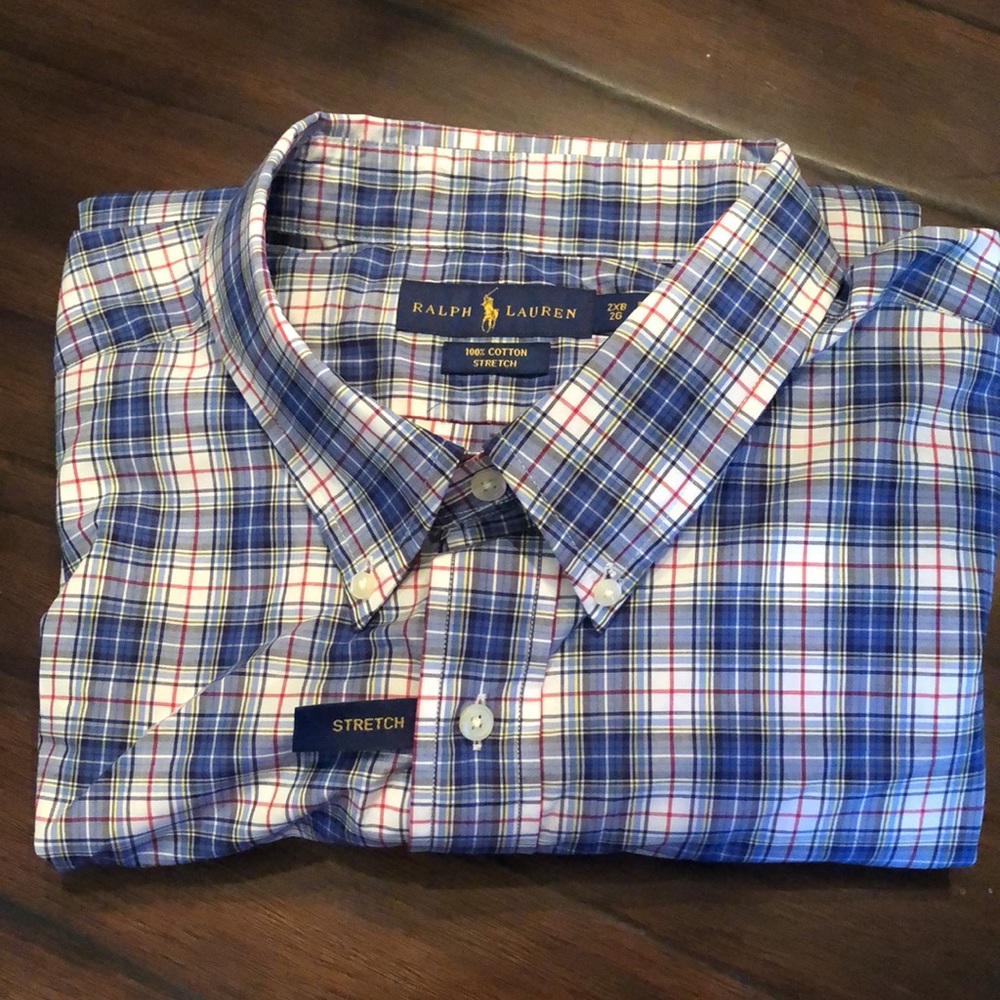 ❤️ Ralph Lauren Classic Stretch Cotton oxford style red embroidered logo shirt